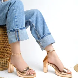 HVNLY by Shoetopia Rose Gold Sandals Heels for Women-image-89
