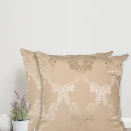 Sivya by Home Beige Ogee Self Design Cushion Covers (Pack of 2) image 1