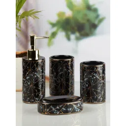 Kookee Ceramic Toothbrush Holder, Soap Dish & Tumbler with Soap Dispenser -Black (Set of 4) image 2