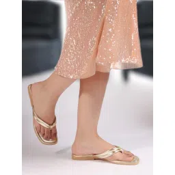 Carlton London Womens Slip-On Gold Solid Open Toe Flats image 2