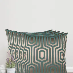 Sivya by Home Green Hexa Self Design Cushion Covers (Pack of 5) image 1