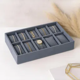 La Trove Grey Premium Velvet 10 Slot for Wardrobe Closet Bracelets Organizer Tray-picture-14