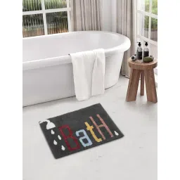 FABINALIV Grey Abstract Cotton Blend Anti Skid Bath Mat (60 x 40 cm) image 2