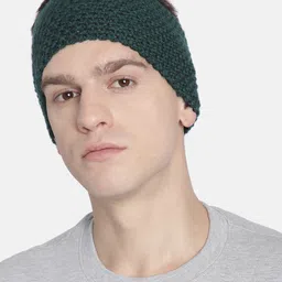 Magic Needles Men Dark Green Self-Design Knitted Bandana Woollen Headband image 1