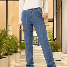 DressBerry Women Classic Panelled Straight Fit Cargo Style Jeans-image-51