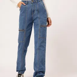 DressBerry Women Classic Panelled Straight Fit Cargo Style Jeans image 4