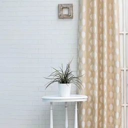 Ariana Beige & White Ethnic Motifs Room Darkening Long Door Curtain image 1