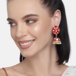 LAIDA Red Gold Plated Enamelled Handcrafted Dome Shaped Jhumkas image 1