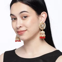 ASMITTA JEWELLERY Gold-Plated Crescent Shaped Enamelled Jhumkas image 1