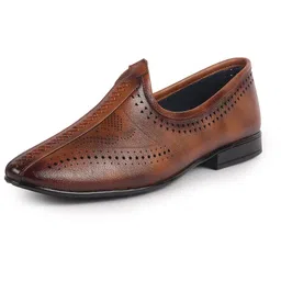 fausto Men's Breathable Slip On Ethnic Juttis and Mojaris for Wedding|Party Slip On Evening Shoes|Traditional Striped Mojaris image 2