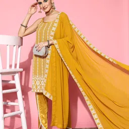 Kvsfab Women Ethnic Motifs Poly Georgette Print Parade Kurta Set image 1