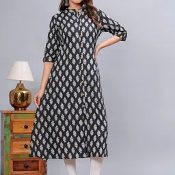 KALINI Ethnic Motifs Printed Mandarin Collar Pure Cotton A-Line Kurta image 5