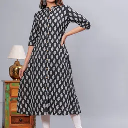 KALINI Ethnic Motifs Printed Mandarin Collar Pure Cotton A-Line Kurta image 2