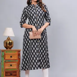 KALINI Ethnic Motifs Printed Mandarin Collar Pure Cotton A-Line Kurta image 3
