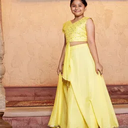 VASTRAMAY Girls Embroidered Sequinned Cotton Ready to Wear Lehenga Set-picture-57