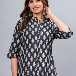 KALINI Ethnic Motifs Printed Mandarin Collar Pure Cotton A-Line Kurta image 4