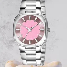 Shocknshop Women Pink Dial & Steel Toned Stainless Steel Bracelet Style Straps Analogue Watch LR301-picture-19