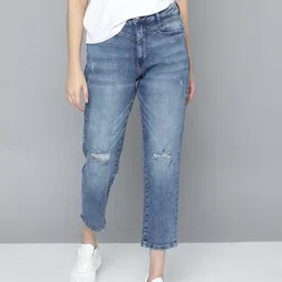 Mast & Harbour Women Boyfriend Fit Mildly Distressed Light Fade Stretchable Jeans image 2