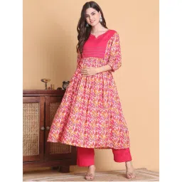 Secret Wish Pink Floral Cotton Calf Length Maternity Anarkali Pant (Set of 2)-picture-17
