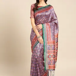 Saree mall Blue & Red Printed Patola Saree-image-95