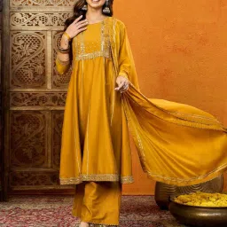 ahika Embroidered Anarkali Kurta with Palazzos & Dupatta image 1