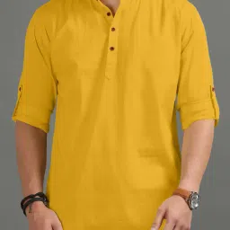 finivo Men Regular Fit Short Kurta with Roll-Up Sleeves image 1