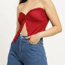 Shein Cute Fitted Strapless Panelled Front Twisted Tube Top-image-3