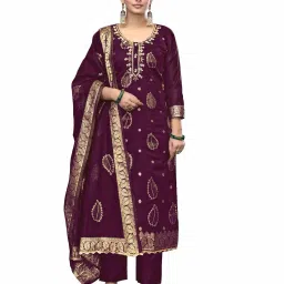 svaraa Women Embroidered 3-Piece Unstitched Dress Material image 1