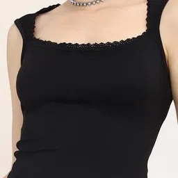 Shein Square Neck Lace Trim Back Tie-Up Detail Short Top-picture-21