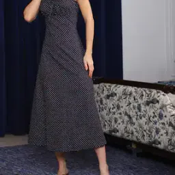 Shein Square Neck Polka-Dot Print Midi A-Line Dress-picture-10