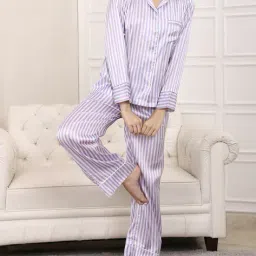 Shein Cuban Collar Full Sleeve Striped Pyjama Set image 1