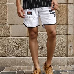 Shein Typographic Print Contrast Trim Track Shorts-picture-22