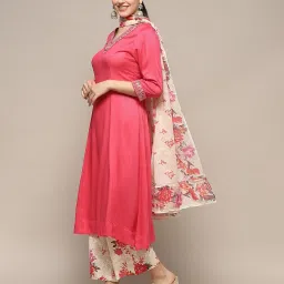 biba Fuschia Rayon Straight Kurta suit set image 2