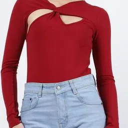 Shein Full Sleeves Twisted Knot Cut-Out Bodysuit-picture-17