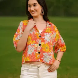 leia Women Floral Print Regular Fit Shirt with Cuban Collar image 1