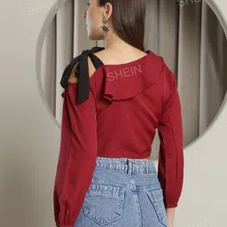 Shein Casual Full-length One-shoulder SleeveRuffle Detail Crop Top image 2