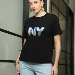 Shein Drop Shoulder Typographic Chest Print Crew Tshirt image 2