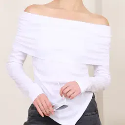 Shein Off Shoulder Full Sleeve Overlay Side Ruched Top-picture-24