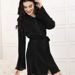 Shein Spread Collar Bell Sleeves Shirt Dress With Belt image 2