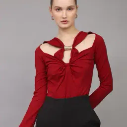 Shein Cut-Out Neck Full Sleeve Twisted Front Bodysuit image 2