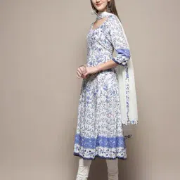 biba Women Floral Print Anarkali Kurta with Churidhar & Dupatta image 2