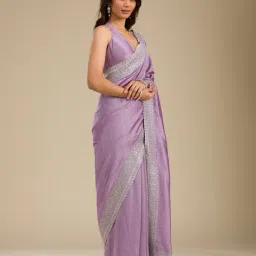 indie picks Vichitra Silk Saree with Embroidered Border and Stone Work Blouse   image 2