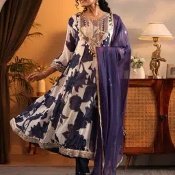 libas art Women Floral Print Anarkali Kurta Suit Set image 2