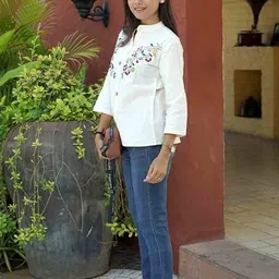 indie picks Pure Cotton Hand Embroidered Shirt Style Top image 2