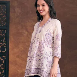 fashor Women Floral Print A-Line Paneled Kurti image 2