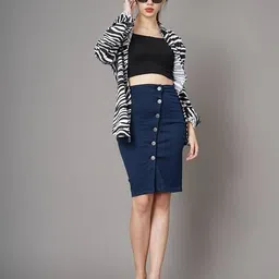 owen hart Women Button-Front A-Line Denim Skirt image 2