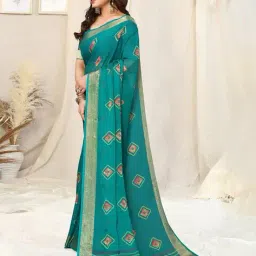 mirchi fashion Women Block Print Saree with Contrast Border image 2