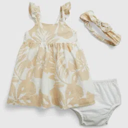 gap kids Leaf Print A-Line Linen Dress with Headband image 3
