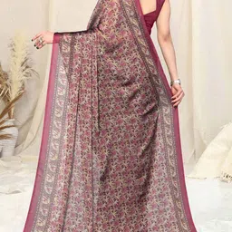 mirchi fashion Floral Print Saree with Contrast Border image 3