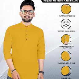 finivo Men Regular Fit Short Kurta with Cuffed Sleeves image 3